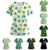 Women's T Shirts Short Sleeve V Neck Drawstring St. Patrick'S Day Print Pocket Care Top Women Fashion Blouse 2024 Shirt For