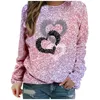 Women's Hoodies Color Short Spring Autumn And Summer Love Printed Bright Glitter Hoodless Long Sleeve Loose Round Neck Quarter Zip Up