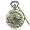 Classic Vintage Bronze Fishing Quartz Pocket Watch Retro Men Women Necklace Pendant Jewelry Gifts fashion pocket305b