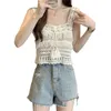 Women's Tanks Fashionable Knit Camisole Vest With Crochet Pattern Sleeveless Crop Tops