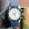 Montres à quartz pour hommes, chronomètre 43mm, ceinture en caoutchouc, couleur bleue, boîtier en acier fin 316L, calendrier 245h