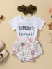 Ensembles de vêtements Adorable 3 pièces Ensemble d'été pour bébé sans manches à col rond Débardeur à imprimé floral et bandeau pour bébés filles de 0 à 18 mois