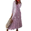 Casual jurken Flatterende losvallende maxi-jurk Boheemse stijl strand met kwastjesdecor Ruche A-lijn ontwerp voor dames met lange mouwen V