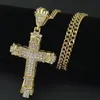 Collier avec pendentif croix découpé en acier inoxydable plaqué or 18 carats, chaîne cubaine avec diamant d'eau, rétro, 217J