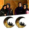 Tischlampen Holz Eid Mubarak Ramadan Spiegel Kreativität Golden Moon Castle Hohlbuchstaben mit LED-Leuchten Esszimmerdekoration