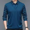 Primavera masculina manga longa camisa polo de pelúcia engrossado cor sólida turndown colarinho camisa xadrez botão moda casual topos 240124