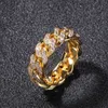 Hip Hop Zircon Cuban Chain Ring 8mm Shining Crystal Micro Set Zircon 18k Gold Mens Ring Women Wedding Band Gifts