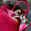 Tutte le borse tote da donna di lusso fatte a mano originale coccodrillo Niro 30 cm vera pelle di coccodrillo a due punte Fucsia personalizzata Borsa di design modello appositamente personalizzato con scatola