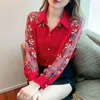 Blusas femininas chiffon impresso camisas estilo chinês polo-pescoço completo senhoras roupas soltas moda vintage topos ycmyunyan