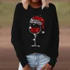 Blouses Femmes Femmes Chemisier Chemises Verre De Vin Rouge 3D Imprimé À Manches Longues Automne Mode Casual Pull Coréen Lâche Col Rond Haut