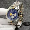 Chronomat Patrouille Air Watch Qualidade Navitimer Cronógrafo Quartzo Dois Tons Mostrador Azul 50º ANIVERSÁRIO Relógio Masculino Pulseira de Aço Mens246p