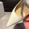 Scarpe da donna di lusso JC Jimmy Zhou punta diamante acqua vera pelle tacchi alti in vernice una linea con sandali mezzo flip con tacco sottile
