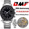 OMF Apollo 15 40th Anniversary Manual Winding Chronograph Mens Watch Black Dial Stainless Steel Bracelet 2021 New Edition Pur303S