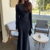 캐주얼 드레스 여성 폴리 에스테르 스판덱스 드레스 세련된 여성의 긴 소매 맥시 스프링 오피스를위한 우아한 단색