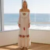 Casual Dresses Canwedance Maxi Boho Dress Slash Neck Ruffled Embroidery Cotton White Floral Lace High Waist Chic Vestidos Mujer