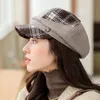 Visiere per donna Plaid di lana Vintage Primavera Autunno Berretti blu scuro Flat Top Berretto classico Cappello ottagonale da ragazzo britannico 240126