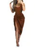 Flaunt Your Style with this Sexy and Elegant Solid Color High Slit Pleated One-Shoulder Evening Dress perfect for a Sophisticated and Glamorous Look