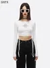 SMFK Women's TShirt Long Sleeve Bandage Cropped Top Sexy Slim Thin Long Sleeves Female ONeck Tops Casual Cotton TShirts 240118