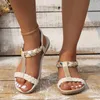 Sandaler Summer Women Flat Shoes Fashion Rhinestone Elastic Back Strap Gladiator Kvinna Bekväm non Slip Beach