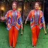 Etniska kläder 2 -stycken Set African Clothes for Women Shirt Tops Wide Leg Pant Suits 2024 Spirng Print Loose Casual Africa Outfits Set