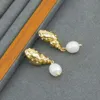 Bijoux de luxe Kate Spad Boucles d'oreilles Ks Golden Conch Real Pearl Boucle d'oreille Pendentifs Laiton Plaqué Or véritable Accessoires d'oreille pour femmes