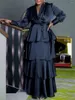 Casual Dresses Elegant Party Dress For African Women Navy Blue Lace-up Long Sleeve Formal Evening Gowns V-neck Swing Birthday Prom