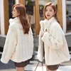 Frauen Pelz Mode Winter Warme Frauen Nachahmung Nerz Stehkragen Mantel Büro Dame Outdoor Jacke Casual Kleidung Mädchen Party geschenk