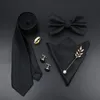 Conjunto de corbatas de lujo para hombre, corbatas rojas y negras, corbata de color sólido, gemelos cuadrados de bolsillo, broche, anillo de corbata, traje de fiesta de boda para hombre, regalo 240124