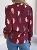 女性用の女性のブラウスの女性のためのTシャツ秋エレガントな気質通勤羽毛プリントスーツカラー長袖のブラウス