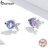 Boucles d'oreilles Bamoer argent poisson boucles d'oreilles 100% 925 argent Sterling heureux Tropical Litte poisson boucle d'oreille pour les femmes bijoux de mode SCE1028