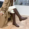 Bottes femmes à talons bas genou haut automne hiver Design en cuir souple chevalier mode bout rond chaud Botas De Mujer