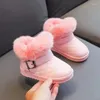 Botas crianças inverno neve 2024 grosso quente algodão-acolchoado criança bebê tornozelo fivela de pelúcia crianças couro para meninas