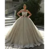 Stunningbride 2024 champanhe moda elegante sem alças vestidos de casamento vestido de baile sem mangas lantejoulas apliques de renda feito sob encomenda vestido de noiva