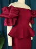 Plus Size 4XL Lace Dresses Women Burgundy Short Sleeve Off Shoulder Elegant Robes Peplum Midi Outfits Fall Evening Party 2023 240124