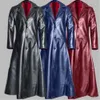 Men's Fashion: Popular Solid Color Flip Collar Tight Button Men's PU Long Leather Shirt In Europe And America