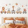 Nordic Cartoon Animals Wall Stickers for Kids Rooms Girls Boys Baby Room Decoration Giraffe Elephant Train Birds Star Wallpaper 240123