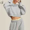 Heren Hoodies Sweatshirts Outfits Al Suit Cropped Dames Accol Trui met ronde hals Zwaar gewicht Warme trui Zilver Los slouchy kort Highwaist Fitness J