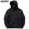 Streetwear Hoodies Harajuku Y2K Hip Hop Sweatshirts High Neck Mask Windproof Pullovers Dark Black Techwear Cargo Tops 240119