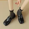 Dress Shoes 2024 Spring Split Leather Women Square Toe Chunky Heel Pumps For Deep Mouth Loafers Low Heels