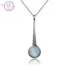 Hängen Ny lista S925 Sterling Silver Pendant Necklace Stora runda 10mm Moon Stone Geometric Necklace Engagement Party Gift
