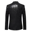 Siyah Pullu Bir Düğme Şal Yakası Takım Ceket Erkekler Bling Glitter Nightclub Prom DJ Blazer Ceket Erkek Şarkıcılar İçin Sahne Giysileri 240123
