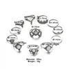 Klusterringar 12 st/set Bohemian Vintage Crown Crystal Opal Lotus Flower Set Geometric Women's Charm Knuckle Ring Party Jewelry Gift