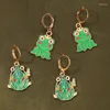 Kolczyki Dangle Green Emali Cute Frog for Women Girl Kawaii Cartoon Froggy upuść kolczyka dama biżuteria modowa sprawiają, że dzieci prezent Brincos