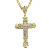 Collier avec pendentif croix découpé en acier inoxydable plaqué or 18 carats, chaîne cubaine avec diamant d'eau, rétro, 217J