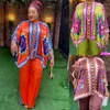 Etniska kläder 2 -stycken Set African Clothes for Women Shirt Tops Wide Leg Pant Suits 2024 Spirng Print Loose Casual Africa Outfits Set