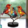 Stained Glass Birds On Branch Desktop Ornaments Double Sided Colorful Birds Series Animals Shape Iron Art Craft Home Decorations 240119