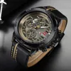 Naviforce Mens Watches Top Brand Luxury Waterproof 24時間のクォーツウォッチマンレザースポーツリストウォッチメンズウォータープルーフ243H