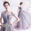 Elegante lila Tulle Mutter von Brautkleidern mit blumigen Applikationen vor dem Shouder Long Wedding Guest -Kleid MADE MADE MADE FORMAL OCN Kleid Abend Kleidung