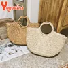 Yogodlns mode lune paille sacs à main femmes été sac de plage sac en rotin à la main Vintage tissé sac à main pour les femmes bolsa femme 240118