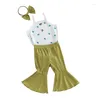 Kledingsets Babymeisjes uitlopende broek Zomeroutfit Mouwloos Cactusprint Romper Effen kleur Bell Bottoms Hoofdband